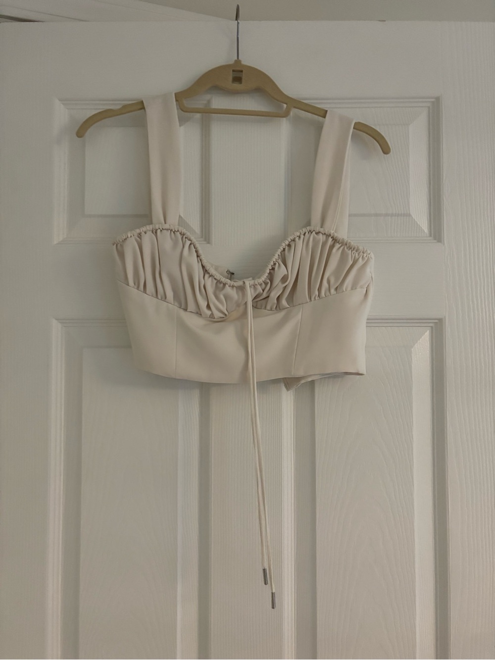 House of CB Cream Ruched Drawstring Crop Top - Picture 2 of 5